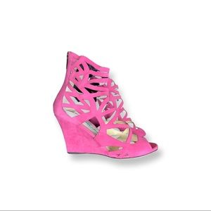 Jimmy Choo Hot Pink Wedge Strap Heel